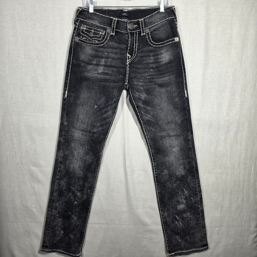 True Religion Ricky Relaxed Straight Mens Black Super T Flap Jeans 2000s